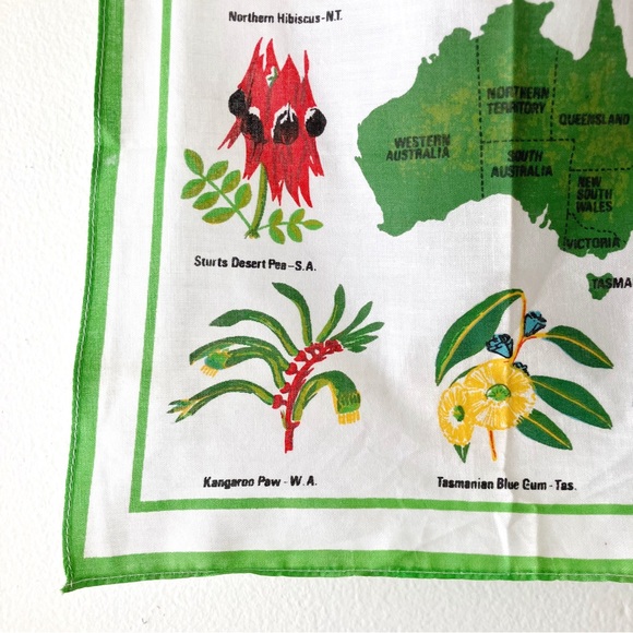 Vintage • Australian Floral Emblems Handkerchief in White/Green - Picture 5 of 10